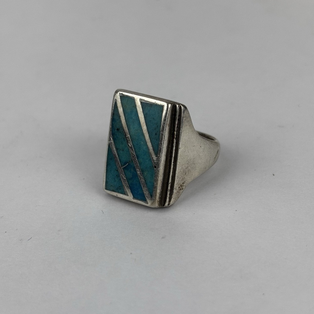 Native American Sterling Silver Turquoise Inlay Ring Size 10 Chunky